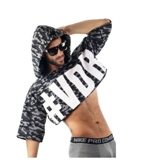 Viadellerose #VDR Streetwear Printed Grey Camo Crop Hoodie Pride One Size - Picture 6 of 6